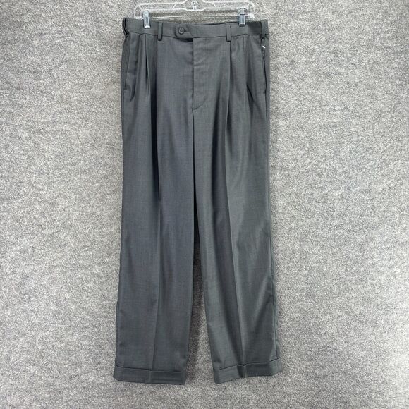 Giorgio DePaoli Dress Pants Men 34*30 Gray High Rise Pleated Straight Cuffed - Picture 1 of 10